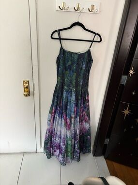 JessaKae Floral Watercolor Pleated Maxi Dress - Green/Purple/Blue
